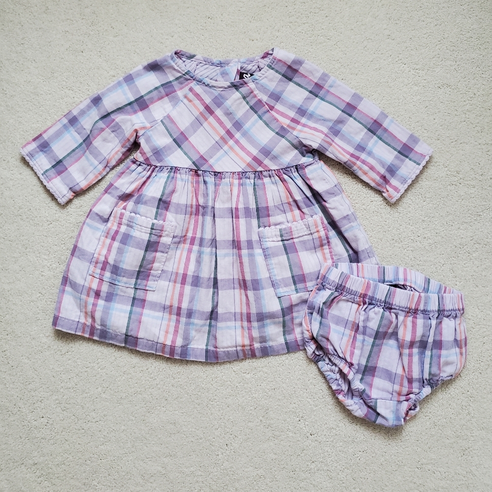 Tea Collection Girls Purple Plaid Cotton Dress with Bloomers sz12-18m